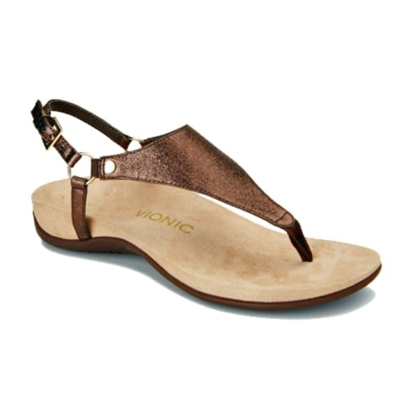 Vionic Shoes - Vionic Kirra Sandal Leather Thong Metallic Bronze Backstrap Arch Support Sz 8